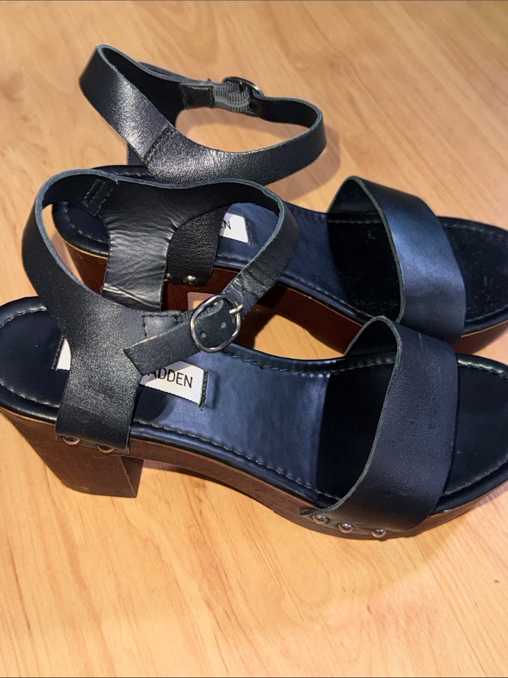 Steve Madden Black Leather Ankle-Strap Sandals